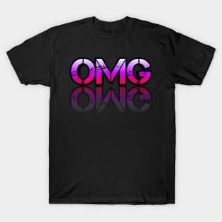 OMG - Graphic Typography - Funny Humor Sarcastic Slang Saying - Pink Gradient T-Shirt